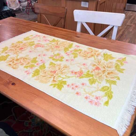 Vtg tastemaker bath Hand wash cloth Towel set 60 70s Yellow Cotton Fringe Floral - Picture 11 of 15